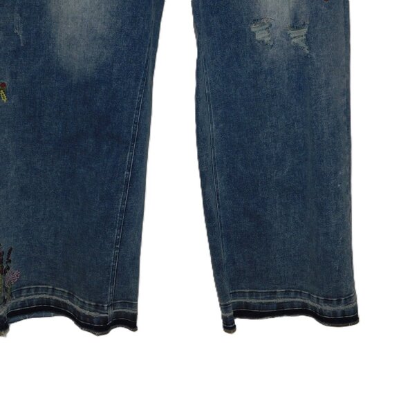 W.A.Y Wonderful And Young Distressed & Embroidered Denim Jeans Size 14 Raw Hem - Picture 2 of 10